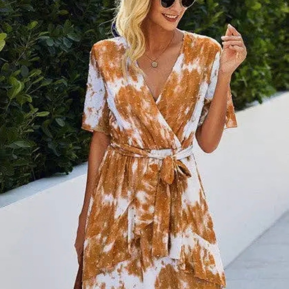 Tie-Dye Rust & White Wrap Dress